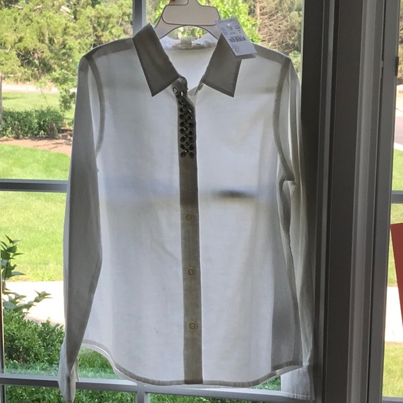 J. Crew Shirts & Tops Girls White Button Down With Rhinestones